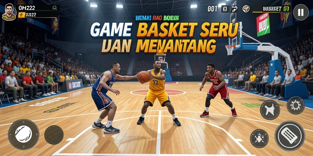 Tampilan antarmuka permainan basket yang menarik dan interaktif.