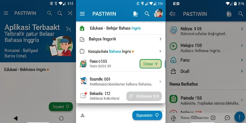 Tampilan antarmuka pengguna PASTIWIN yang interaktif untuk belajar Bahasa Inggris.