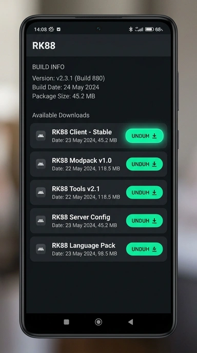 Tampilan halaman APK rk88