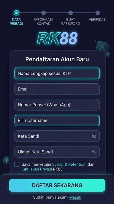 Tampilan halaman daftar rk88